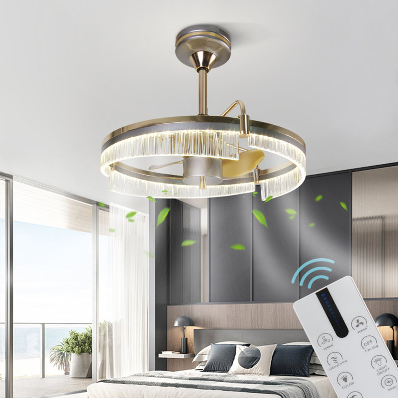 Led Crystal 3-blade Ceiling Fan With Light Indoor Living Room Bedroom Ceiling Fan With Light