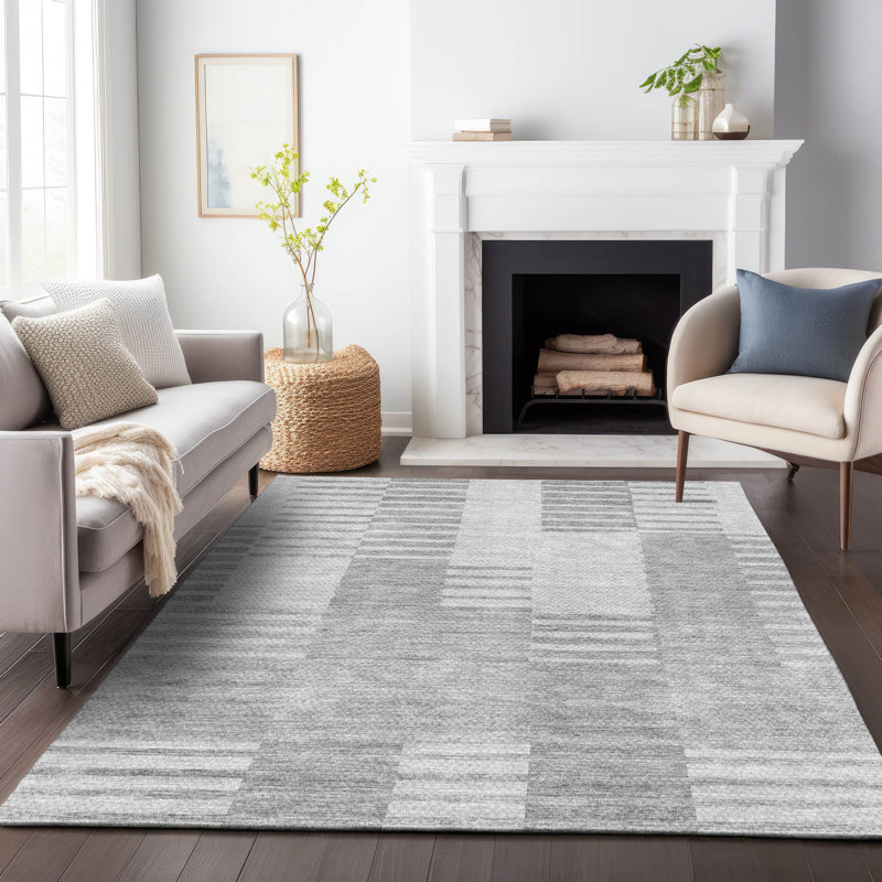 Premium Machine Washable Prisco Silver Rug, Rectangle 2'6" x 3'10"