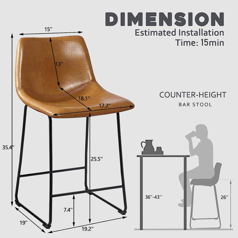 Tabouret de bar et de comptoir Julienn, Noir, Tabouret de bar (siège d'une hauteur de 29 po)