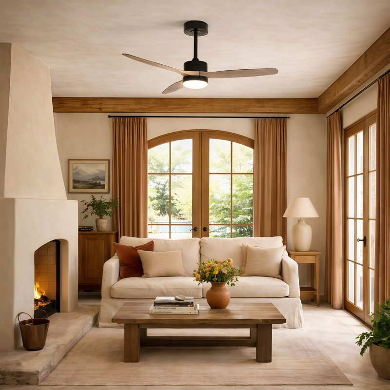 Ventilateur de plafond moderne à 3 pales de 52 po avec ensemble d'éclairage et télécommande AuraVista, Noir mat, Bois gris