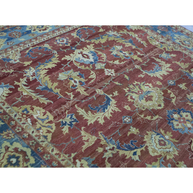 Tapis rouille et bleu foncé noué à la main de haute qualité