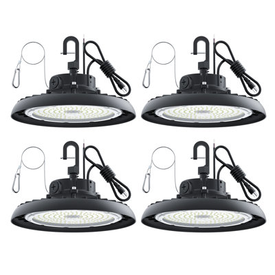 4 Pack 180W LED UFO High Bay Light, 32400lm 0-10V Dimmable, 6000K Daylight, IP65 Waterproof Commercial Warehouse Garage Gym Light with Hook & Cord