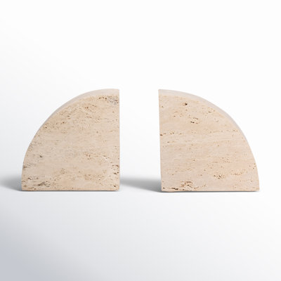 Elegant Travertine Stone Half Dome Bookends, Tan - Enrich Your Reading Space with Natural Style