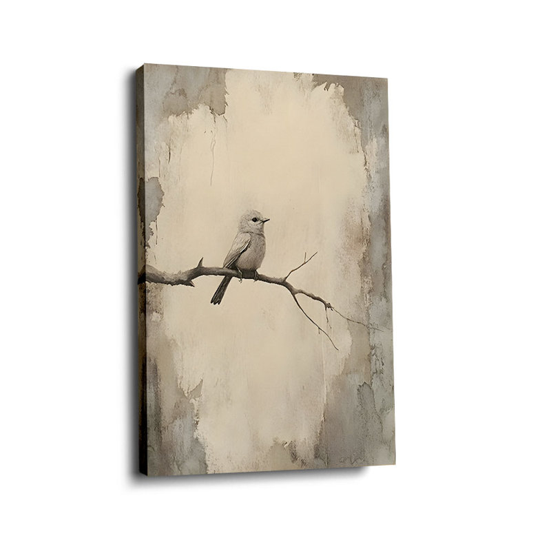 Cadre tendu minimaliste minimaliste «Bird on Branch in Soft Tones» pour Cozy Studio, 40 * 28 pouces (100 * 70 * 2 cm)