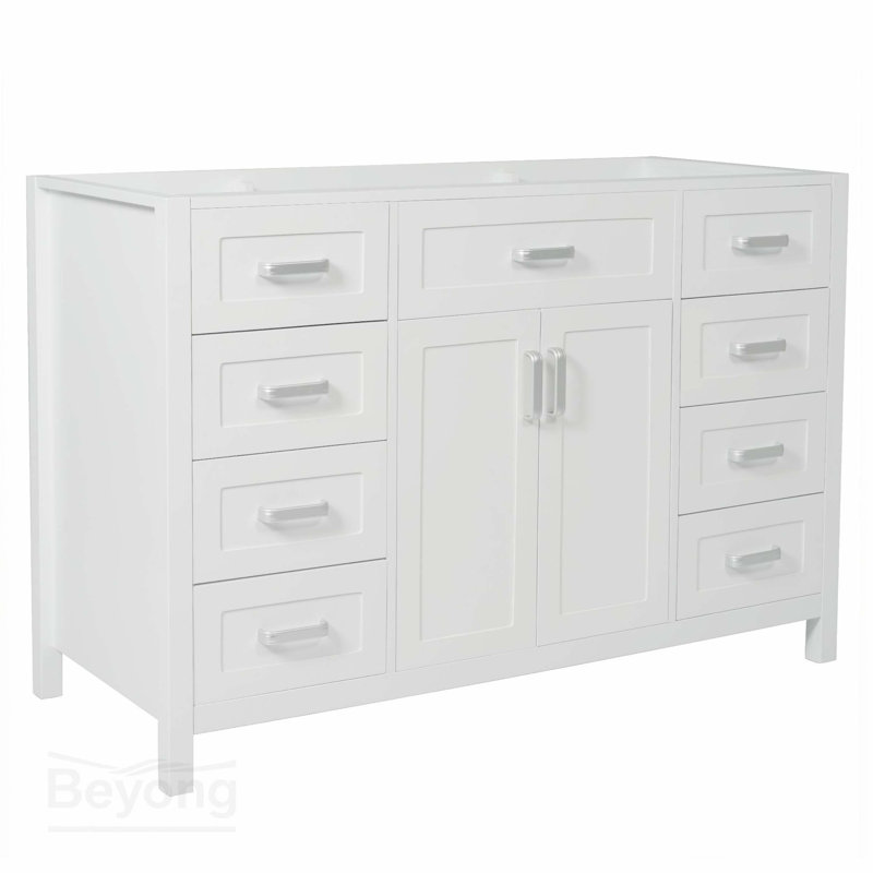Meuble-lavabo 47 po sans lavabo, armoire seulement, 2 portes et 8 tiroirs, système de fermeture en douceur, design classique, blanc