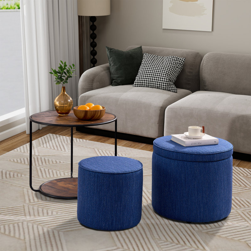 Table basse avec rangement et 2 repose-pieds, Bleu