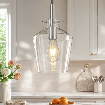 Levona Clear Bell Pendant Light, E26 Base, 9.8" Dia X 55.3" H