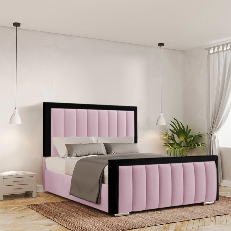 Ballal Upholstered Bed, Single (3'), Pink, No