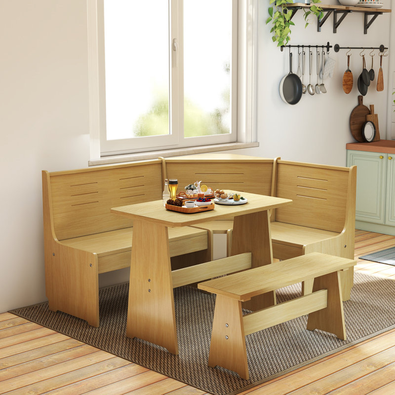 Ensemble de coin-repas en bois massif 3 pièces Modern Modern, Naturel