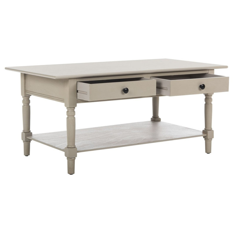 Table basse 2 tiroirs Barrasso, Gris clair