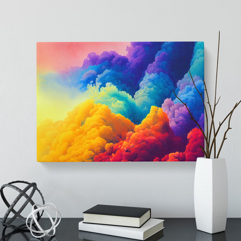 Watercolour Rainbow Clouds - Wrapped Canvas, 35cm H x 50cm W x 3cm D