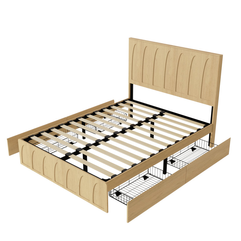 Structure de grand lit avec tiroirs, Natural