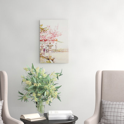 Japanese Oriental the Pink Cherry by Ella Du Cane - Wrapped Canvas