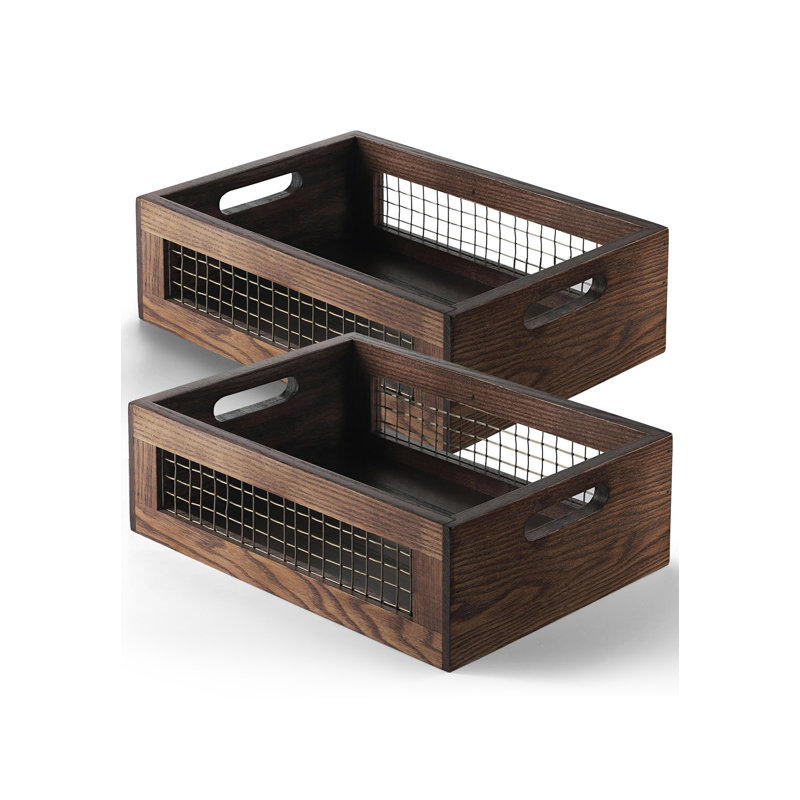 Ensemble de 2 paniers de comptoir en bois pour cuisine, garde-manger | Mises à niveau murales avec accessoires complets | Boîtes de nidification rustiques | Caisses de rangement en bois pour légumes, fruits et légumes