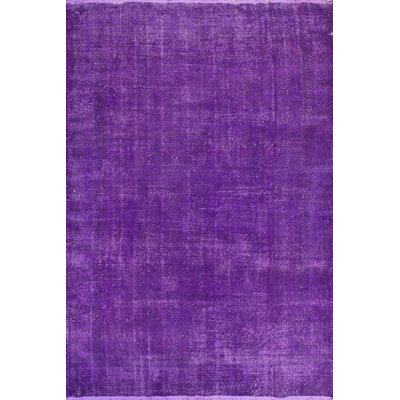 6.8x11 Ft Purple Upcycled Handmade Turkish Wool Rug, Worn Out, Distressed Look