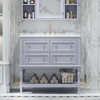 Ensemble de meuble-lavabo avec ensemble de meuble-lavabo, lavabo sous-comptoir en résine, ensemble de meuble-lavabo autoportant avec 4 tiroirs, armoire de salle de bain avec cadre en bois massif