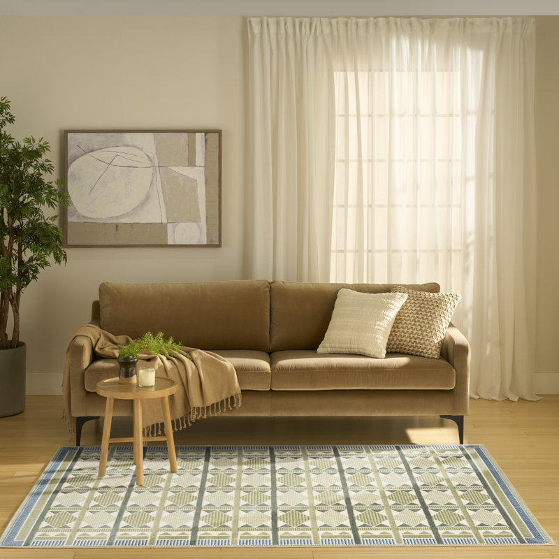 Alisah Geometric Machine Made Area Rug, Rectangle 152 x 213 cm, Grey Blue