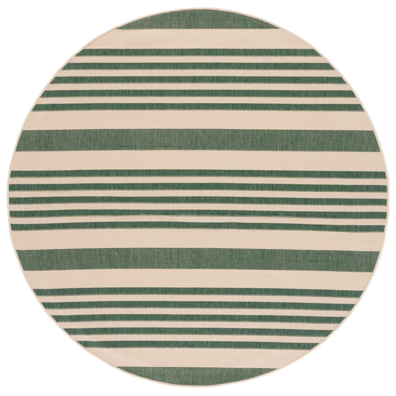 Aiken Striped Beige/Green Indoor / Outdoor Area Indoor/Outdoor Area Rug, Round 5'3"