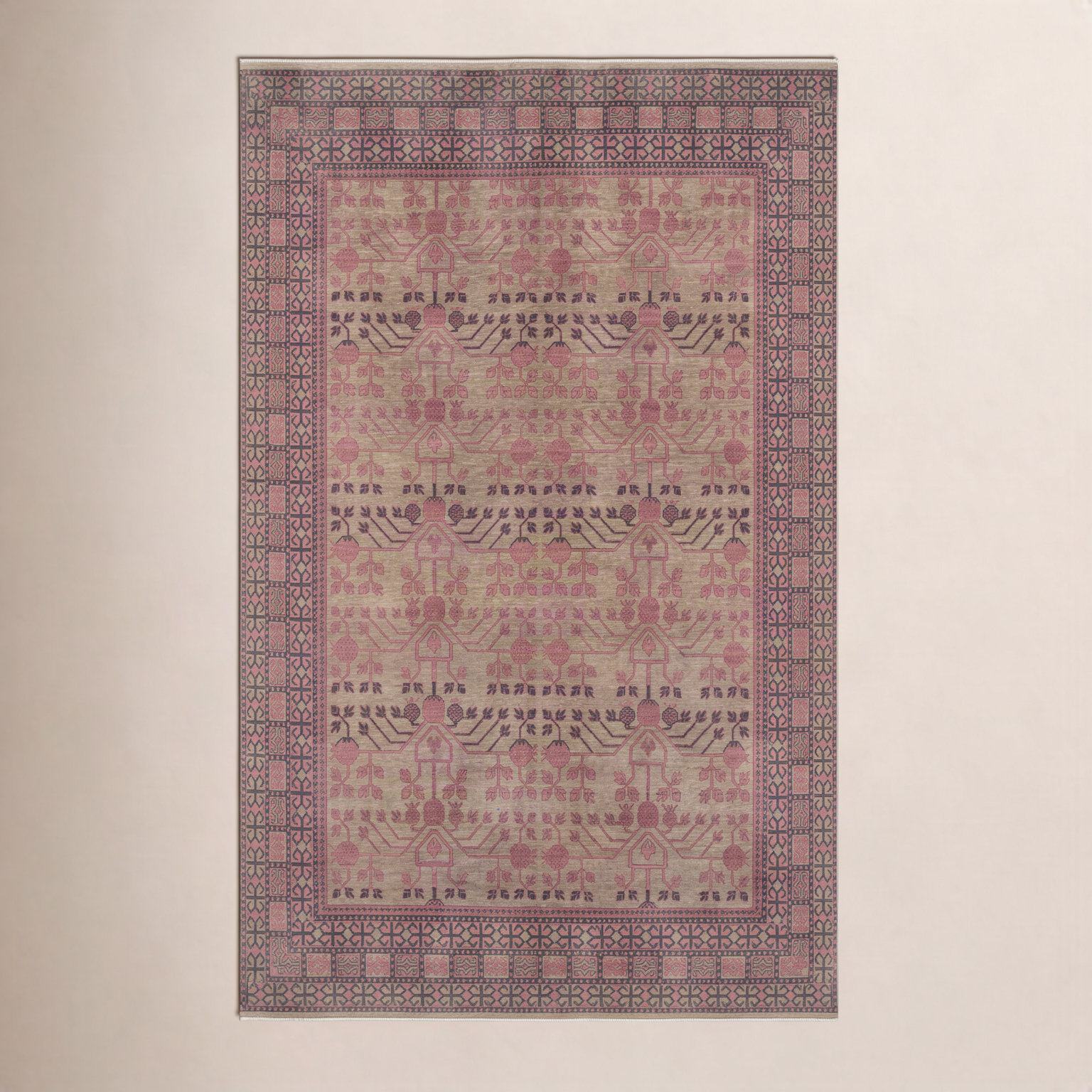 Leonardo Pink Brown Hand-Knotted Wool Oriental Rug, Rectangle 9'6" x 13'6"