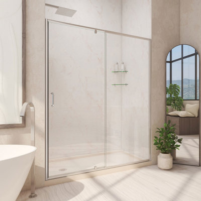 Flex 60" W x 30" D x 74.75" H Semi-Frameless Rectangle Pivot Shower Enclosure with Base Included