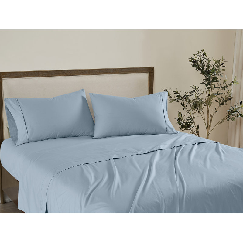 100% Cotton Standard Sheet Set, Queen Sheet Set with 2 Pillowcases, Sky Blue