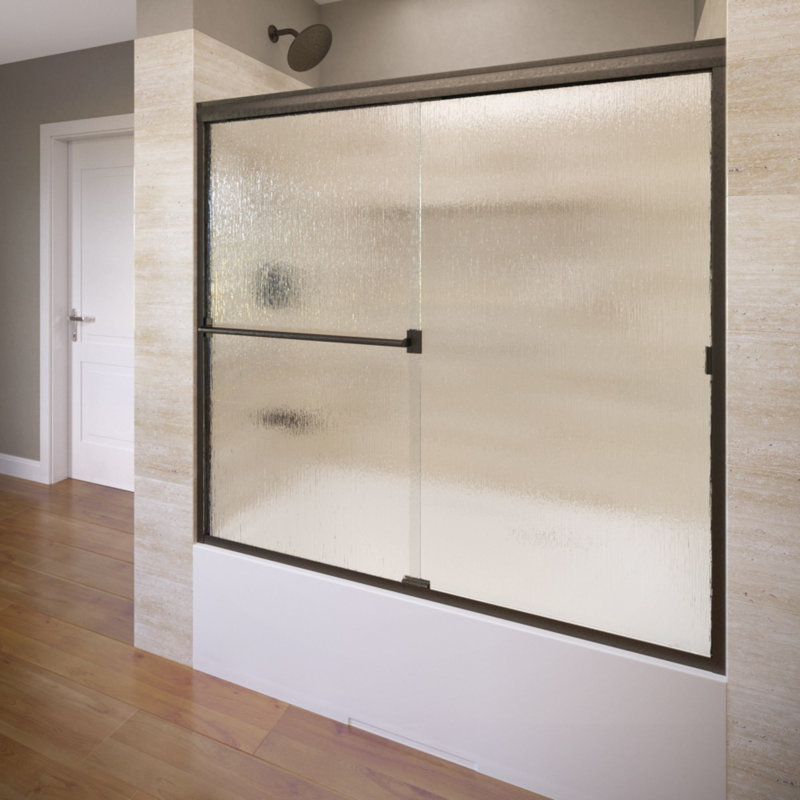Classic 60'' - W x 57'' H Bypass Door Semi-Frameless Tub Door with, Rain, Oil Rubbed Bronze