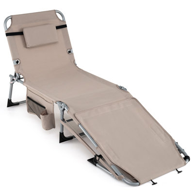  Fauteuil de bronzage 2 pièces avec accoudoirs faciaux 4 niveaux de dossier et coussin de tête