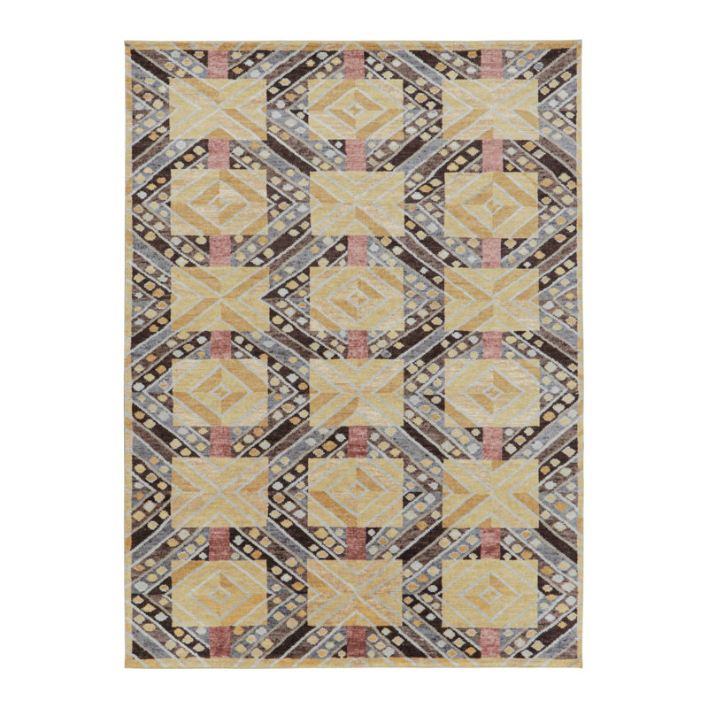 Scandinavian Hand Knotted Geometric Area Rug, Rectangle 5' x 7'