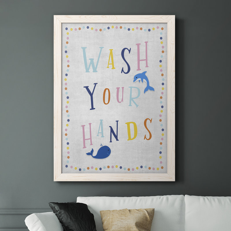 " Wash Your Hands ", 31.5" H x 23.5" W x 1" D, White Framed