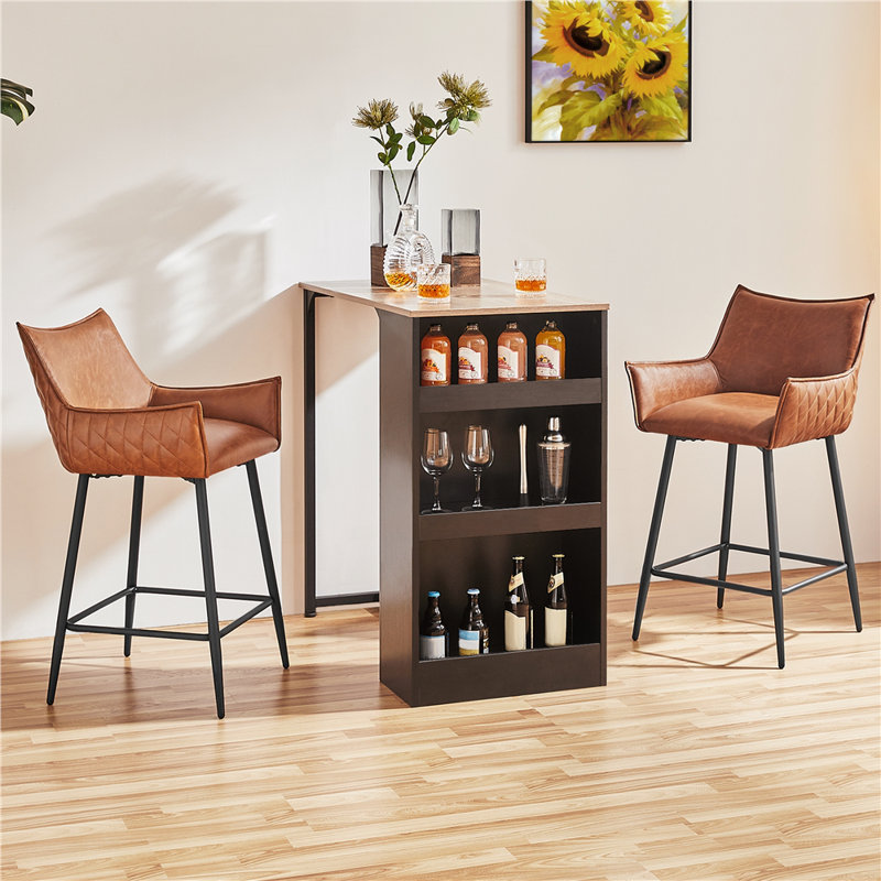 PU Leather Counter Stools, Modern Bar Chair with Mid-back and Armrest