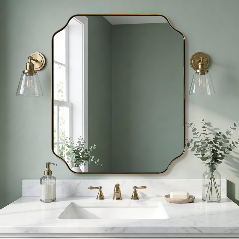 Miroir de salle de bain Modern Cadre en acier inoxydable, Or brossé, 36 po x 30 po