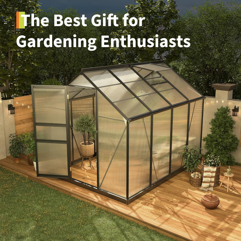 Outdoor Greenhouse 6x8 FT, Polycarbonate Walk-in Garden House with Vented Roof, Heavy-Duty Aluminum Frame for Patio, Backyard Gardening & Plant Protection from Wind