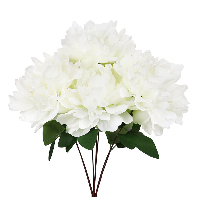 Artificial Hybrid Peony Flower Stem Bush Bouquet, Blanc, crème