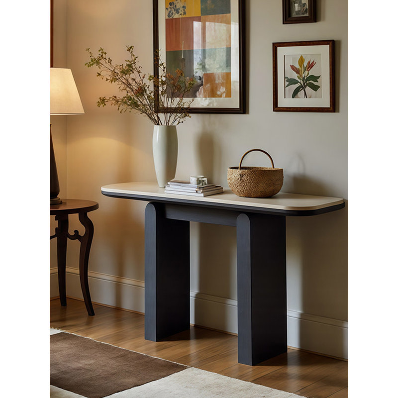 Console à deux tons en travertin, H 33,5 po x l 39,4 po x P 13,8 po, Beige / Black, Noir