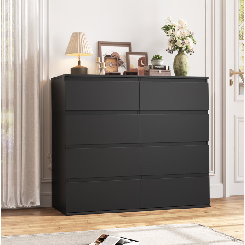 Commode double 8 tiroirs l 41,3 po, Noir