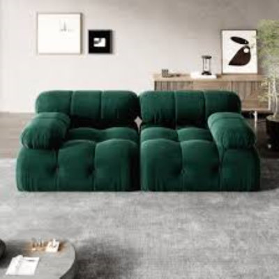 Mario Bellini-Style 2-Seater Upholstered Modular Sofa, Plush Velvet with Detachable Back and Armrests