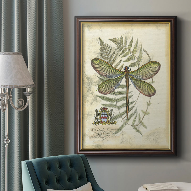 Toile encadrée de qualité supérieure Regal Dragonfly II (PP), H 20 po x l 16 po x P 2,5 po, Vert / beige