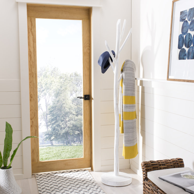 Bowyer Solid Wood Freestanding Coat Rack, Distressed White