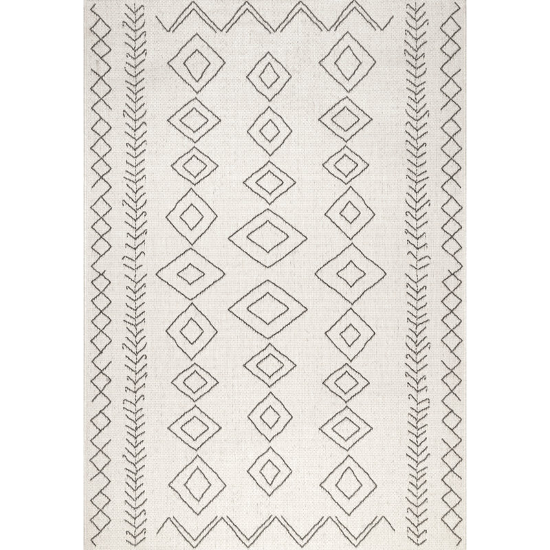 Ezri Diamond Indoor/Outdoor Area Rug for Living Room Patio Deck Front Porch Kitchen, Ivory/Dark Grey, Rectangle 7'6" x 10'9"