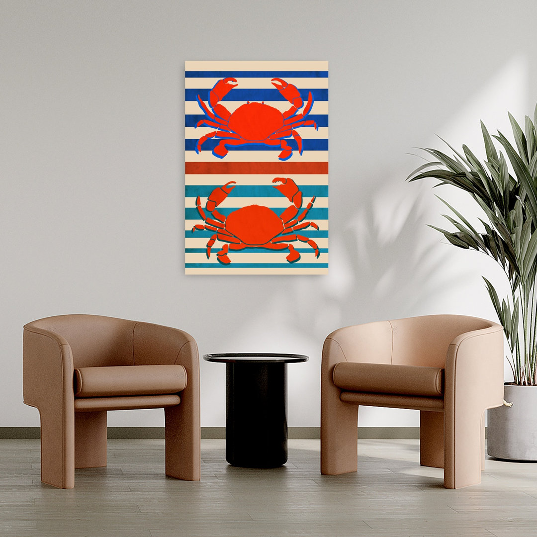 Nautical Red Crabs Bold Retro Vintage Crab Coastal Wall Art Print