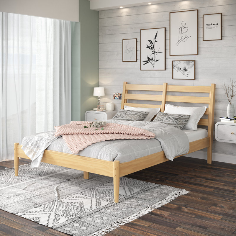 Lit plateforme en bois massif Ashlie, Grand, Chêne miel