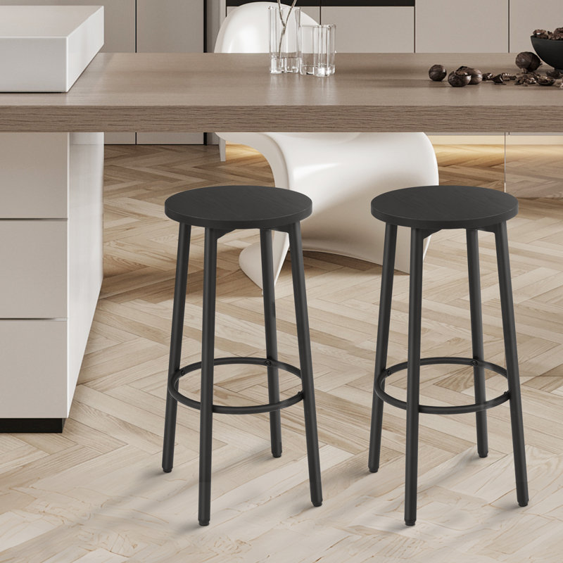 Backless Round Bar Stool Counter Stool With Footrest, Black