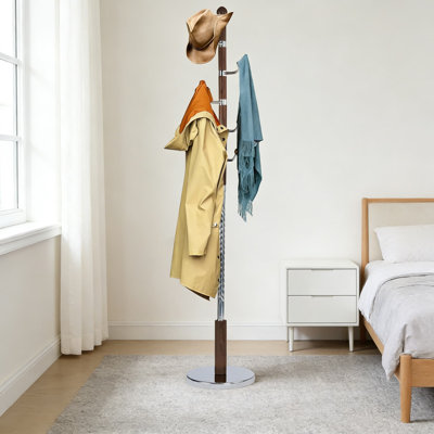Freestanding Wood Coat Rack With 14 Hooks And Metal Disc Base, Sturdy 73-Inch Coat Tree Stand For Entryway, Hallway, Bedroom, Hats And Bags