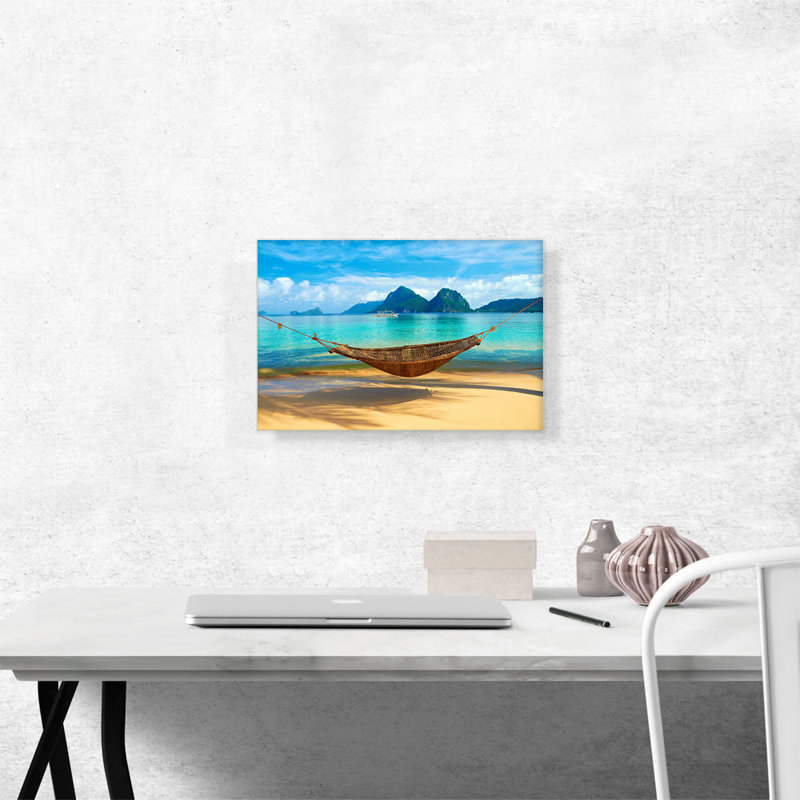 Plage, hamac, Marimegmeg, archipel, plage, Philippines - impression sur toile tendue, H 12 po x l 18 po x 1,5 po