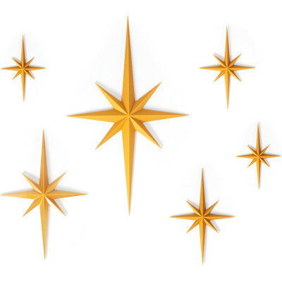Set of 6 3D-Printed Star Wall Decor – Mid-Century Modern Celestial Sculptures