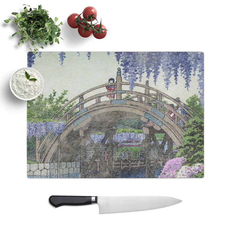 Tempered Glass Wisteria at Kameido by Hasui Kawase Chopping Board, 28.5 cm W x 20 cm L