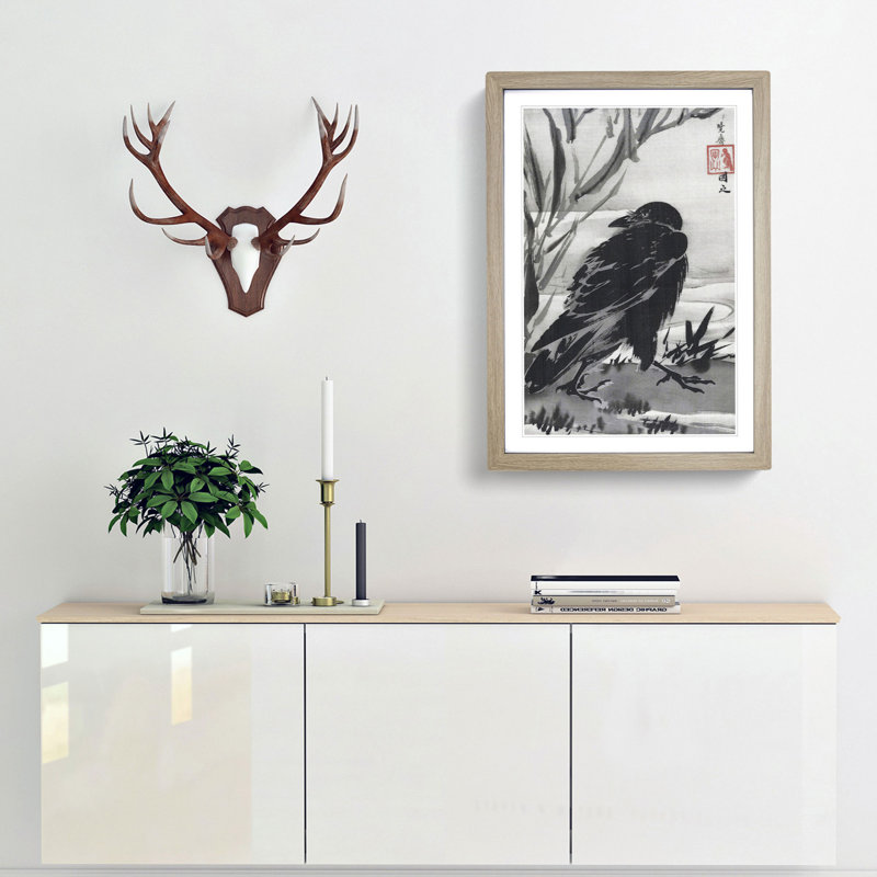 Crow by Kawanabe Kyosai - Framed Print, 65cm H x 48cm W x 2cm D, Oak Framed