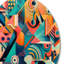 «Blue and Orange Retro Boundaries II», art mural rond abstrait géométrique sur métal-88599053