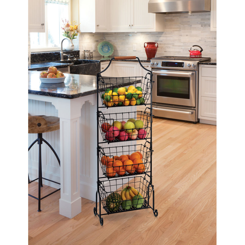 Gourmet Basics par Mikasa Laguna, panier de rangement réglable à 4 niveaux pour les fruits et la maison, noir