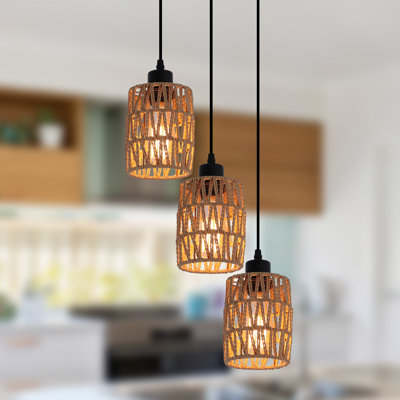 3 - Light Rattan Cluster Cylinder Pendant